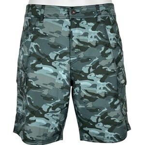 AFTCO Fishing Camo Cargo Shorts Mens 38x10 Waist Inseam Blue Green Outdoor - AC